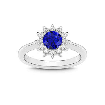 14K White Gold Blue Sapphire & Diamond Ring