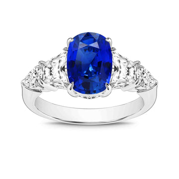 14K White Gold Blue Sapphire & Diamond Ring