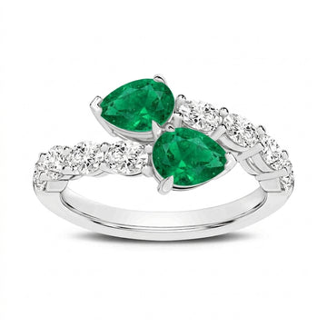 14K White Gold Emerald & Diamond Ring