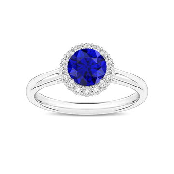 18K White Gold Blue Sapphire & Diamond Ring