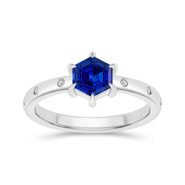 14K White Gold Blue Sapphire & Diamond Ring