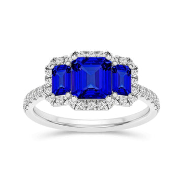14K White Gold Blue Sapphire & Diamond Ring