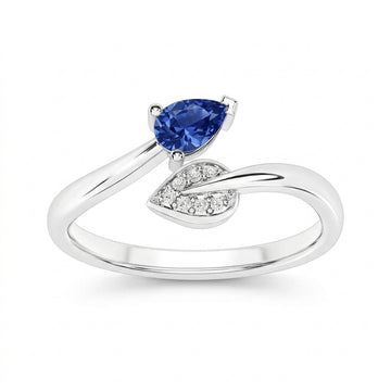 14K White Gold Blue Sapphire & Diamond Ring