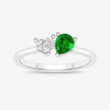 14K White Gold Emerald & Diamond Ring