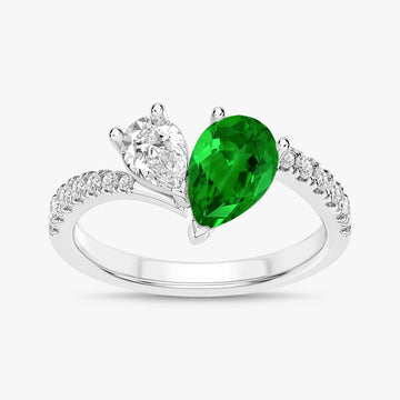 14K White Gold Emerald & Diamond Ring