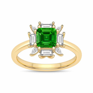 14K Yellow Gold Emerald & Diamond Ring
