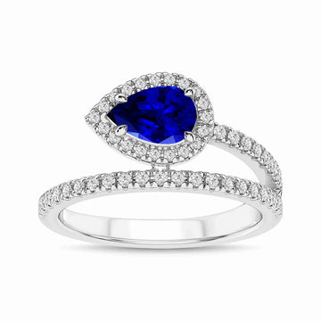 14K White Gold Blue Sapphire & Diamond Ring