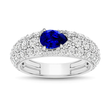 14K White Gold Blue Sapphire & Diamond Ring