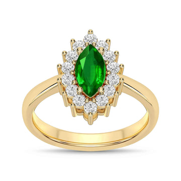 14K Yellow Gold Emerald & Diamond Ring