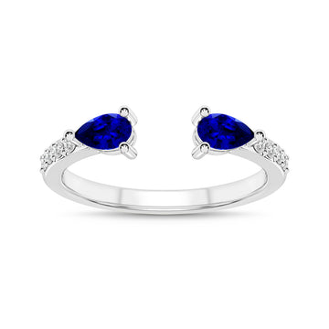 14K White Gold Blue Sapphire & Diamond Ring