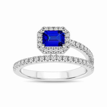 14K White Gold Blue Sapphire & Diamond Ring