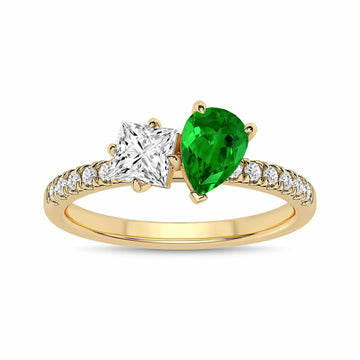 14K Yellow Gold Emerald & Diamond Ring