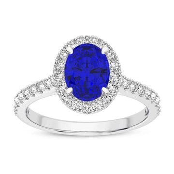 18K White Gold Blue Sapphire & Diamond Ring