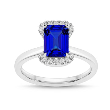 14K White Gold Blue Sapphire & Diamond Ring