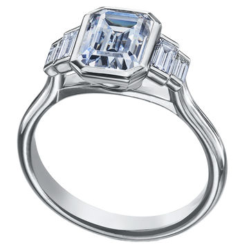Bezel-Set Emerald Cut Diamond Ring, 0.40 ctw, Platinum