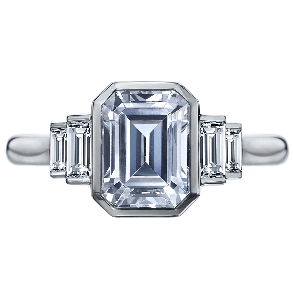 Bezel-Set Emerald Cut Diamond Ring, 0.40 ctw, Platinum