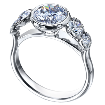 Bezel-Set Round Diamond Ring, 0.89 ctw, Platinum