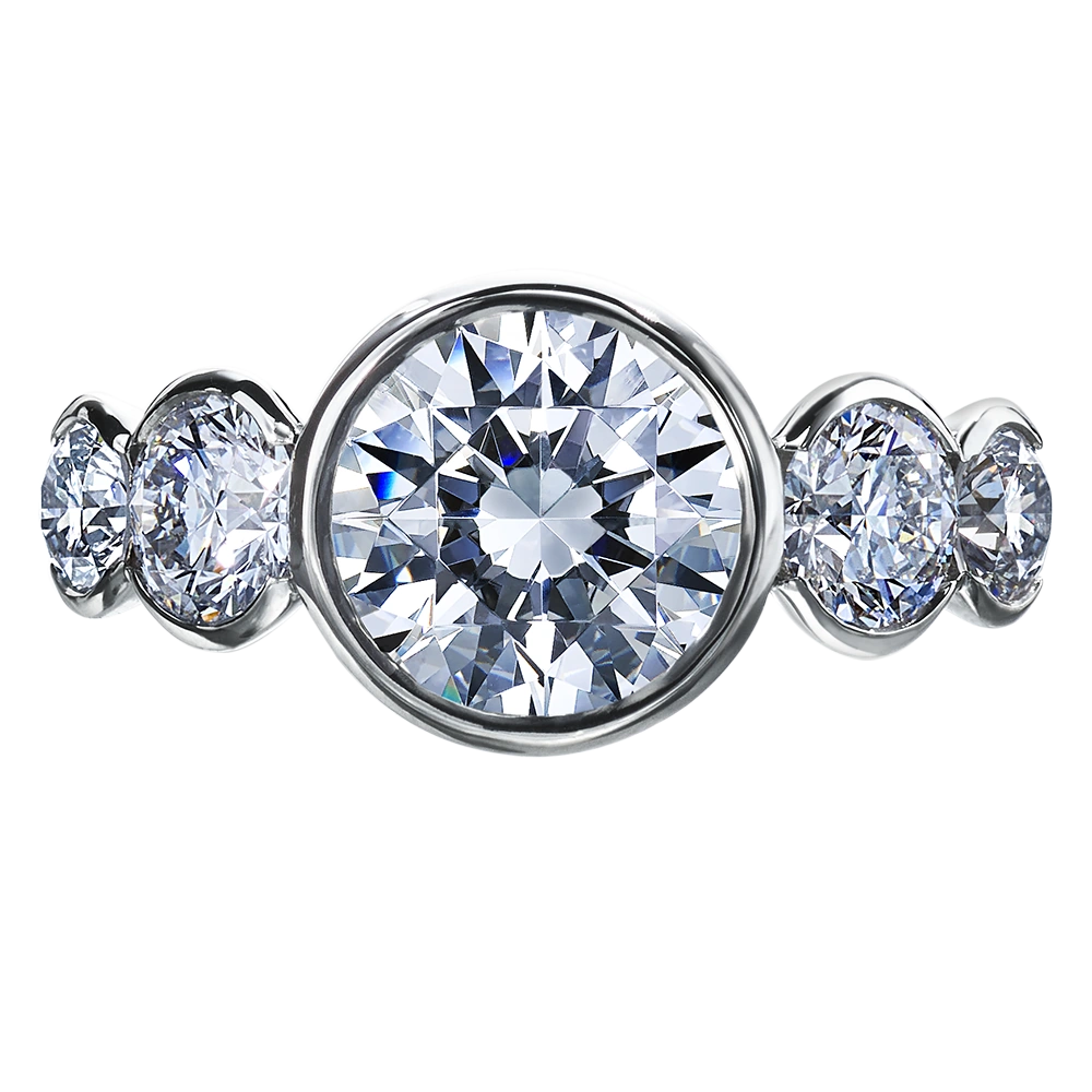 Bezel-Set Round Diamond Ring, 0.89 ctw, Platinum