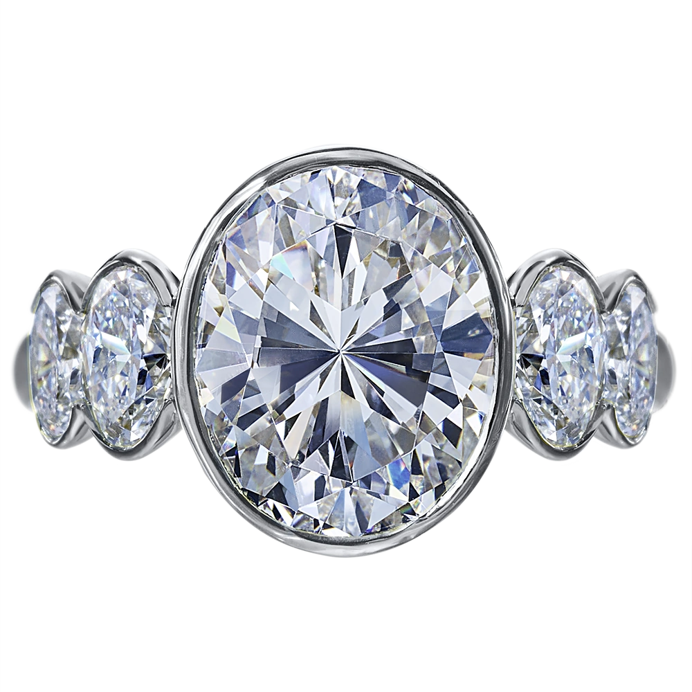 Bezel-Set Oval Diamond Ring, 0.97 ctw, Platinum