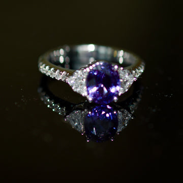 Purple Sapphire Ring with Diamonds in 18KWG