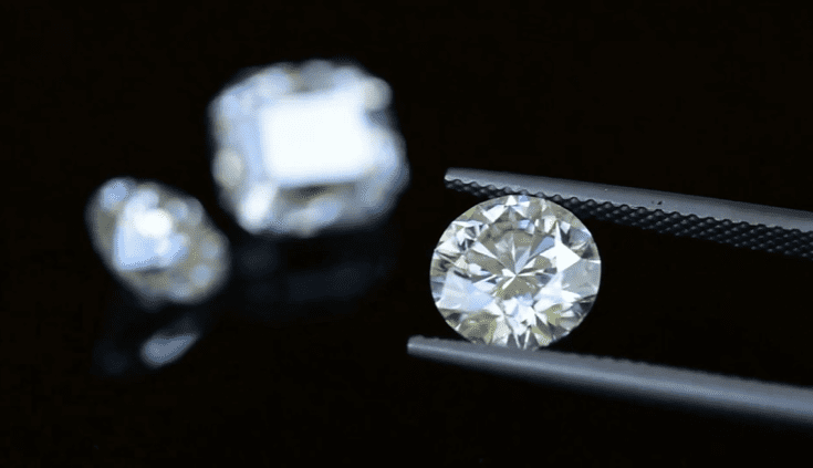 A close up of a diamond on display