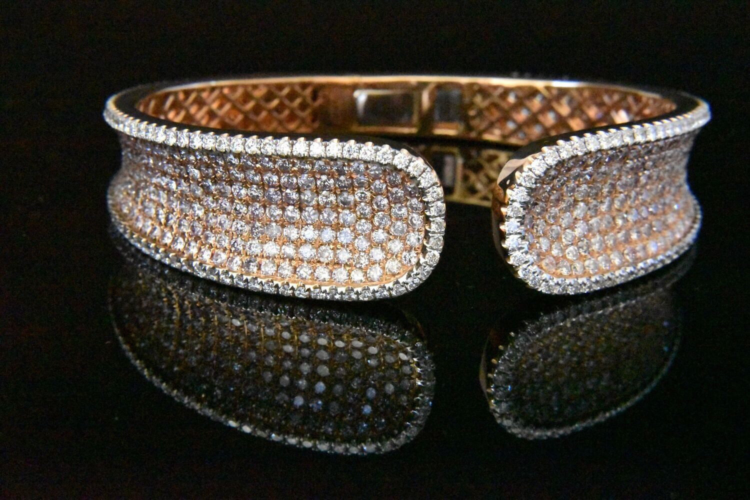 Rose gold diamond pave bangle bracelet.