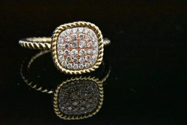 Diamond ring with gold rope band.