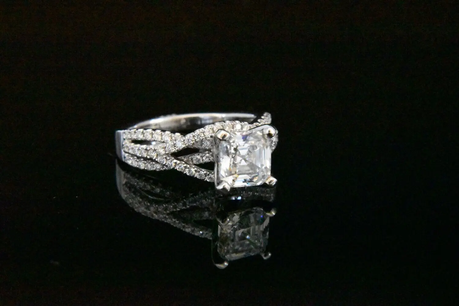 Diamond engagement ring, criss-cross band.