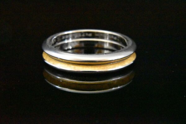 Here's an alt tag for the image: Two-toned metal ring with gold inlay.