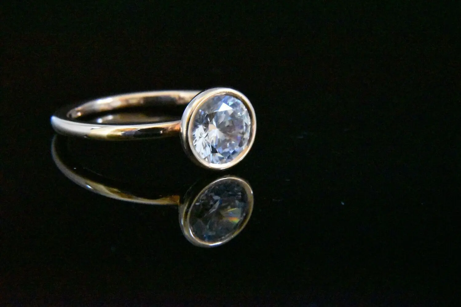 Gold ring with bezel-set gemstone.