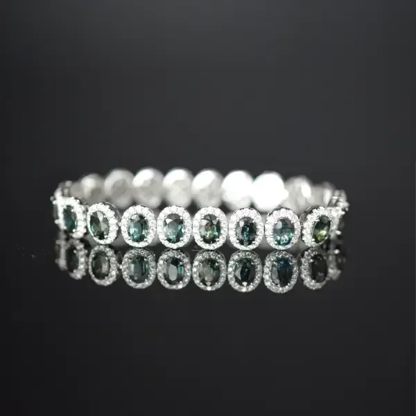 Elegant gemstone and diamond bracelet.