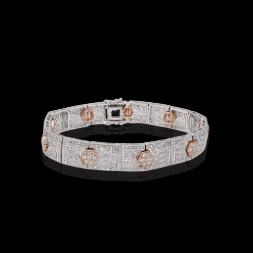 Diamond bracelet with rose gold accents.