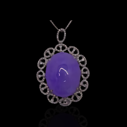 Purple jade pendant with diamond accents.