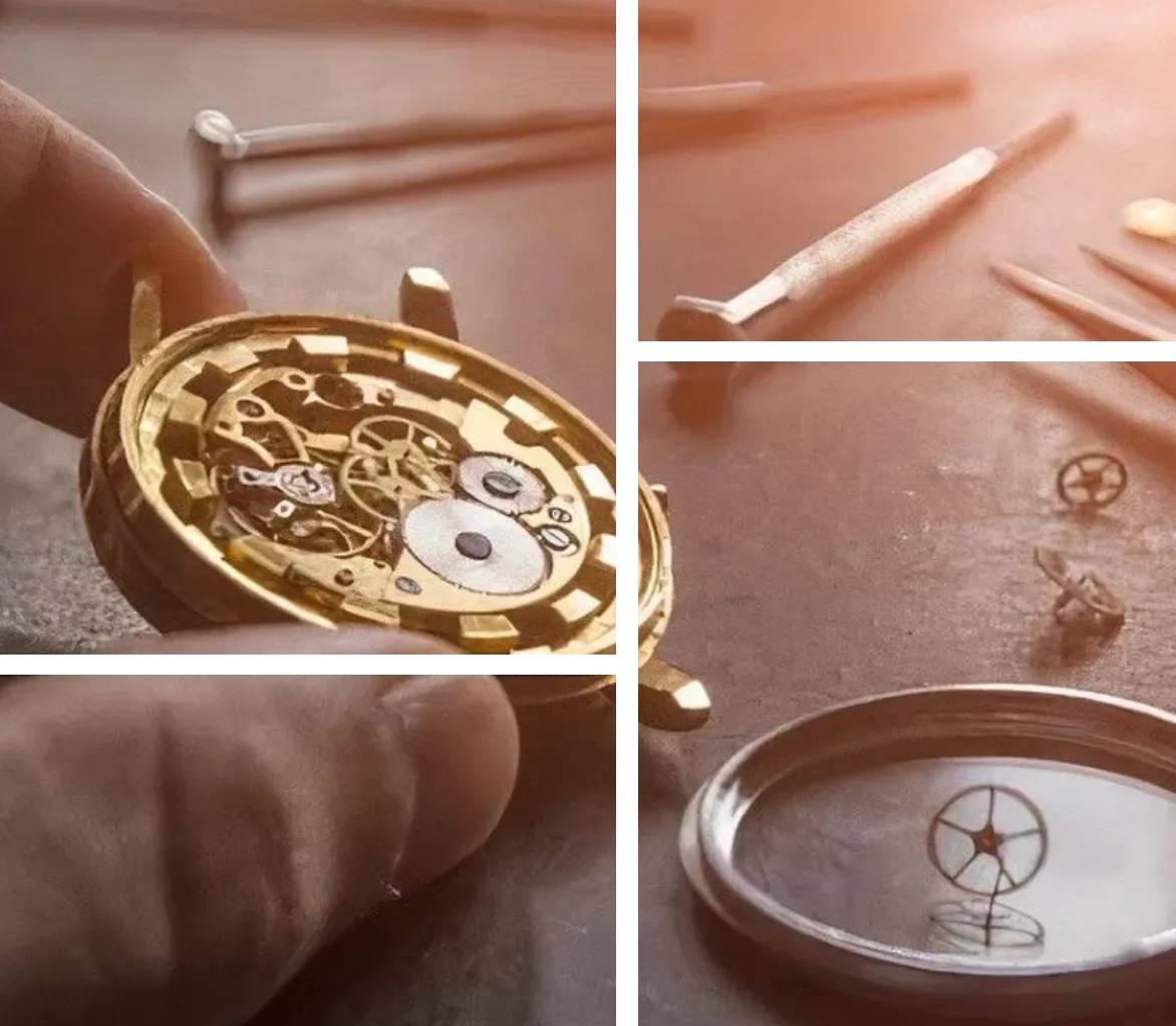 Watchmaker repairing a gold watch.