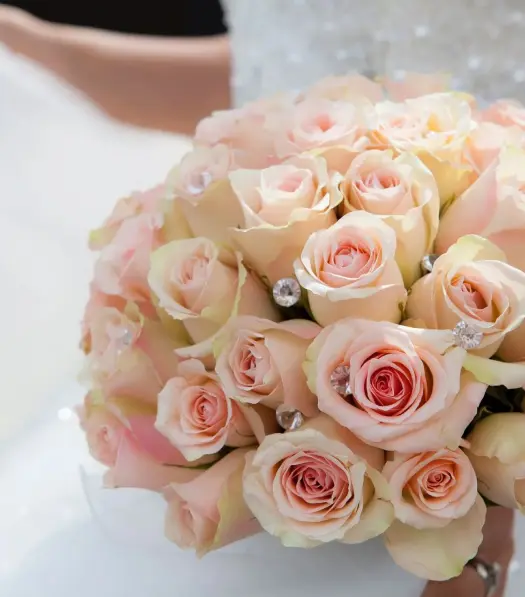 Bridal bouquet of blush pink roses.