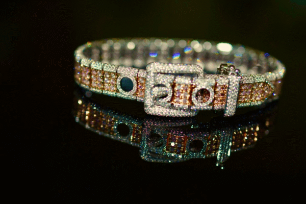 Natural Pink and White Diamond Bracelet in 18KWG (NEW)