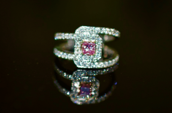 GIA Certified Natural Pink and White Diamond Ring in 18KWG (NEW)